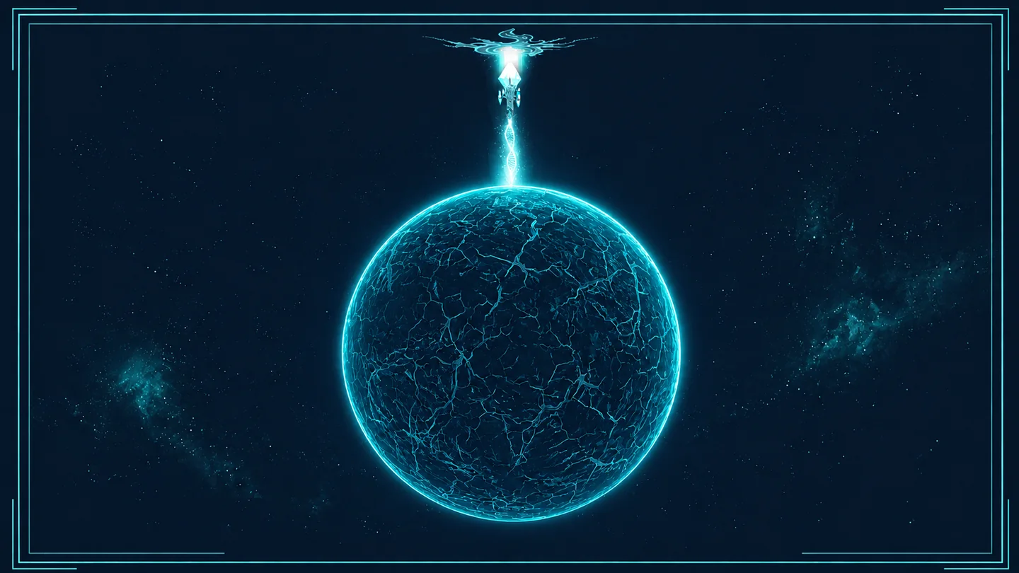 The Library of Light appearing above the barren planet